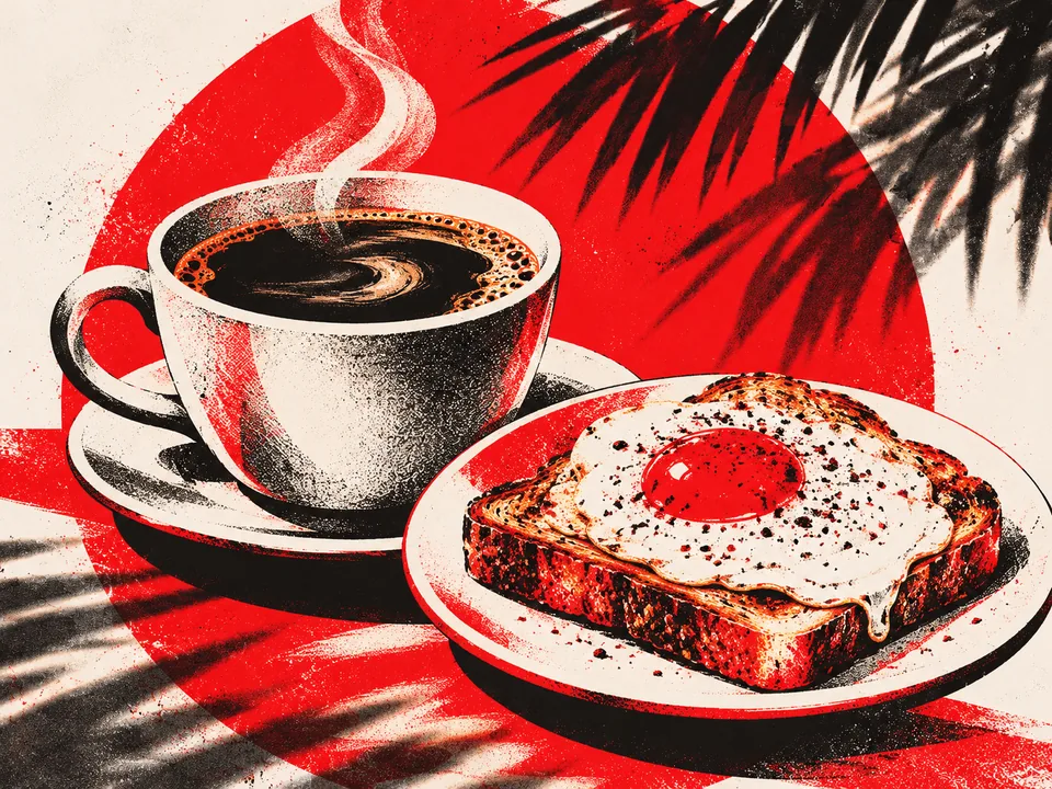Ilustración de un desayuno con café y tostada